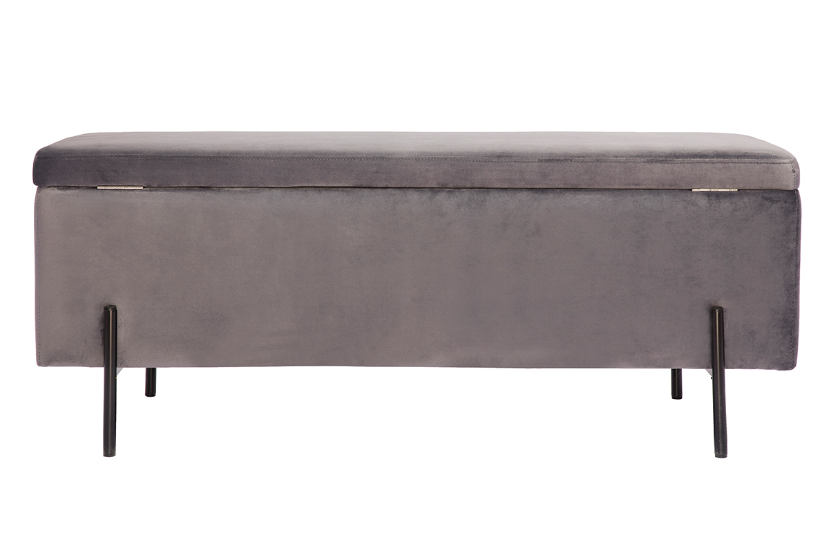 Banc coffre en tissu velours gris fonc� et m�tal noir L120 cm ADONIS