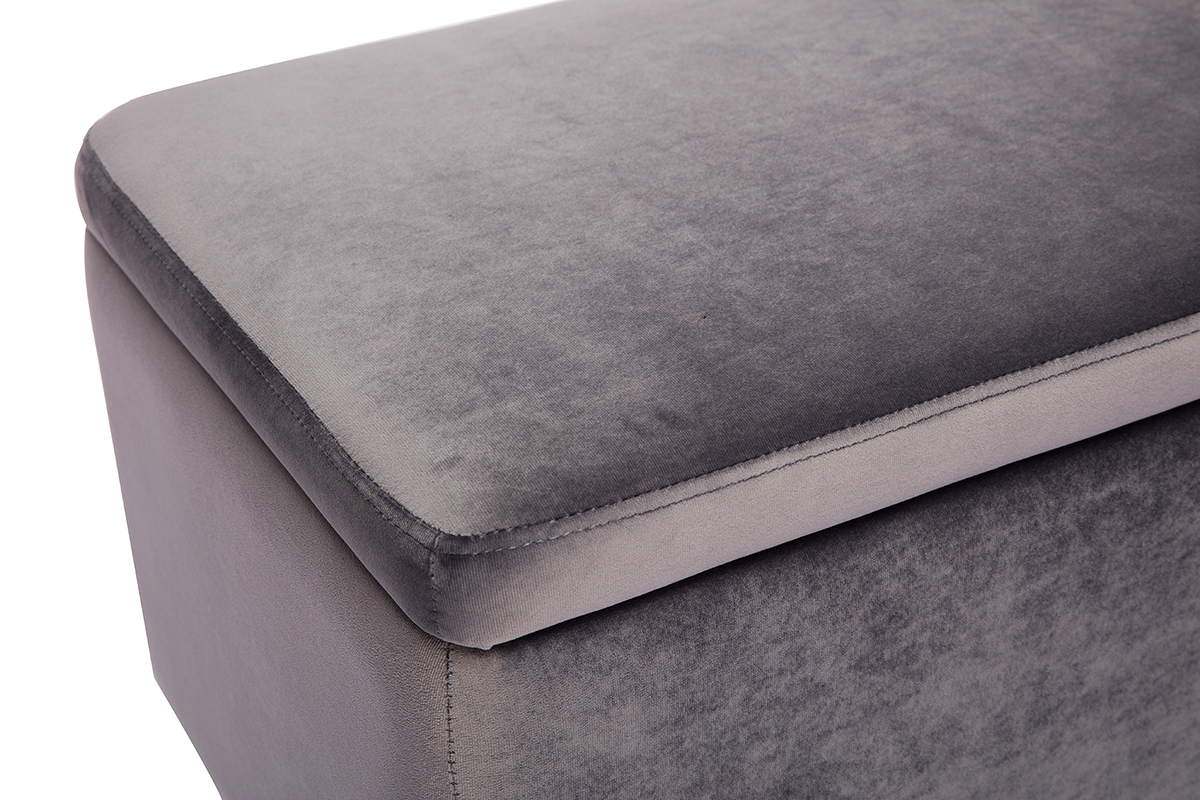 Banc coffre en tissu velours gris fonc� et m�tal noir L120 cm ADONIS