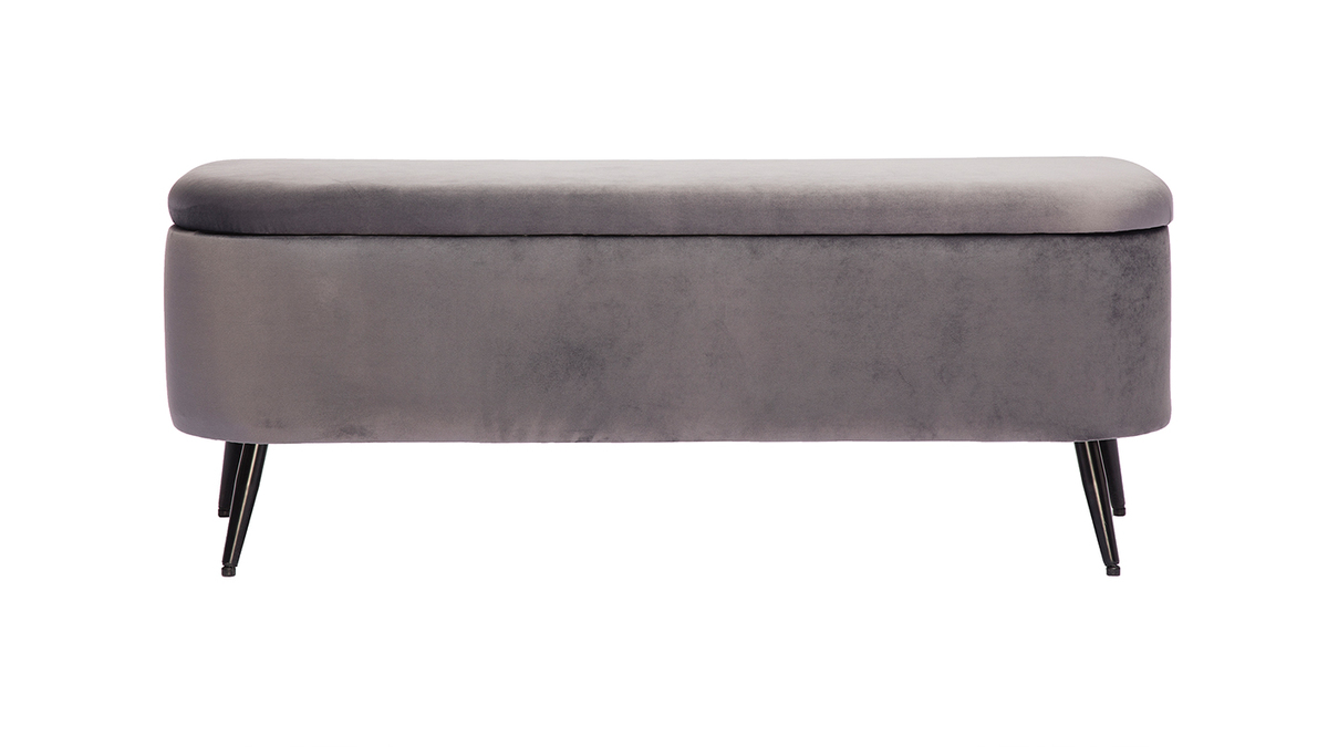 Banc coffre en tissu velours gris foncé et métal noir L120 cm ATON