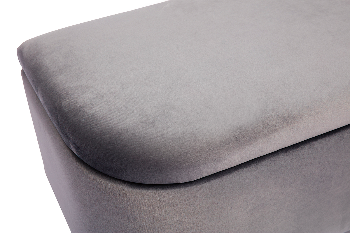 Banc coffre en tissu velours gris fonc� et m�tal noir L120 cm ATON