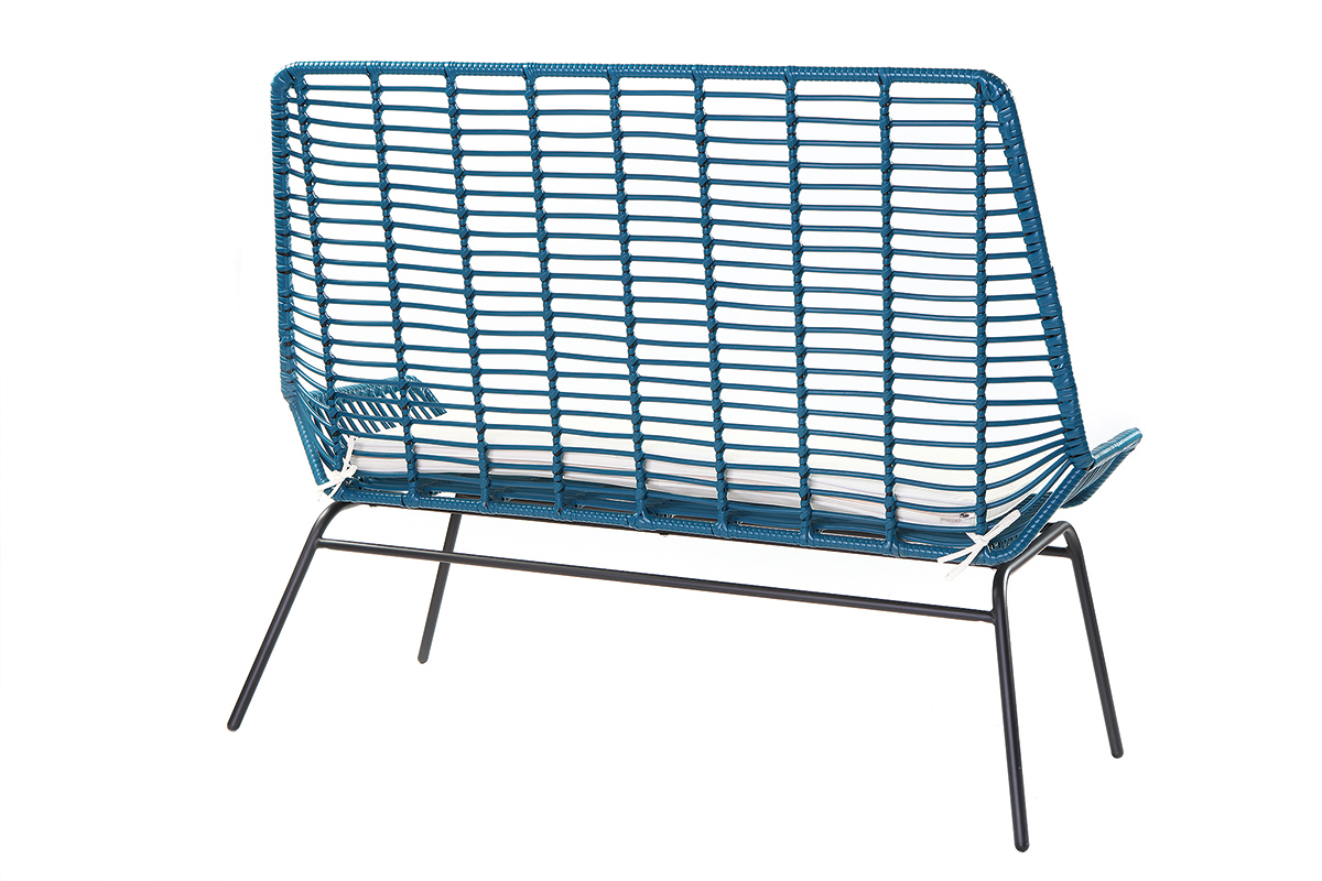 Banc de jardin en fils de r�sine bleu canard TANGO