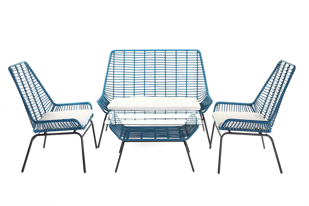 Banc de jardin en fils de r�sine bleu canard TANGO