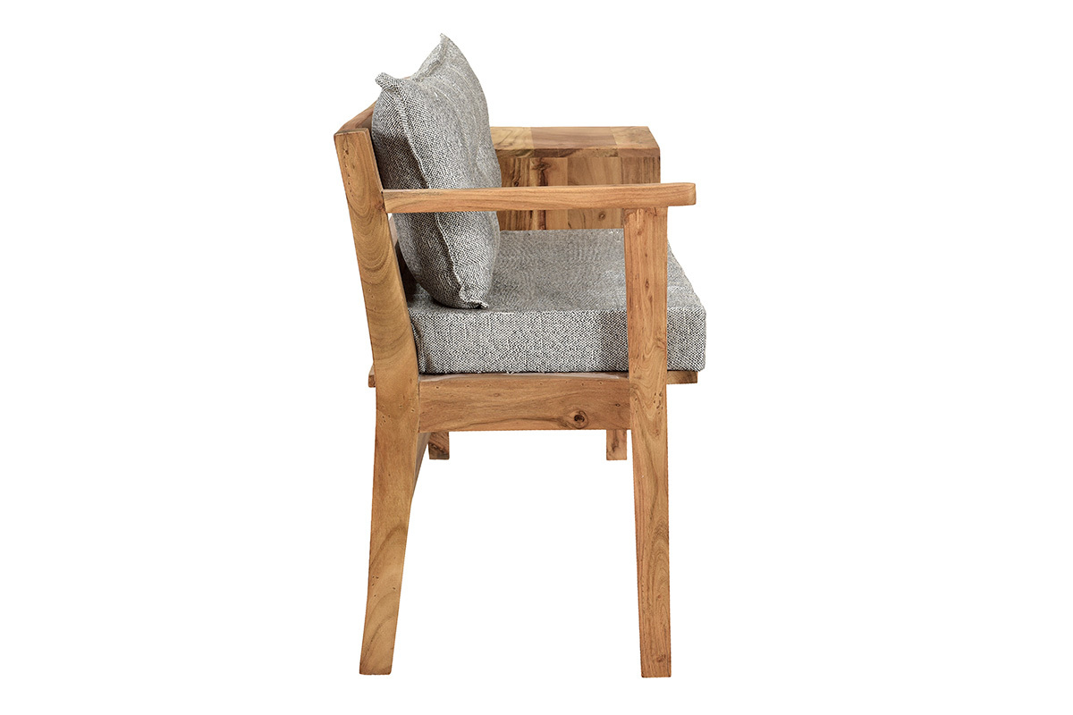 Banc d'entr�e avec rangement bois massif et tissu gris chin� L115 cm MENDOZA