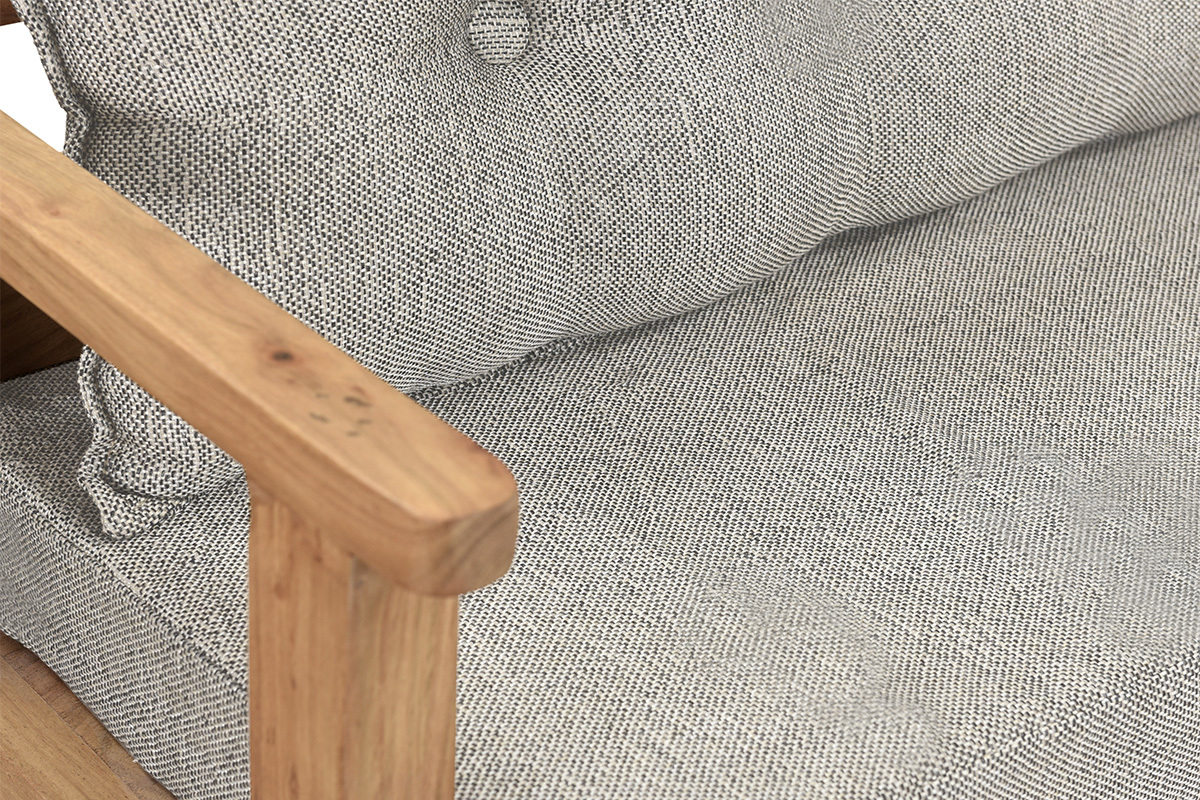 Banc d'entr�e avec rangement bois massif et tissu gris chin� L115 cm MENDOZA