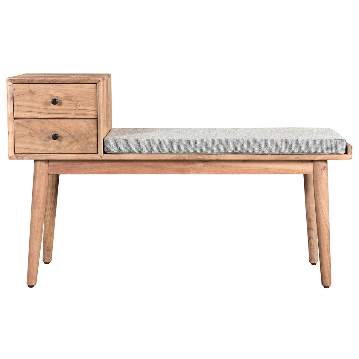 Banc d'entrée avec rangements 2 tiroirs en bois clair massif L110 cm ALTY Banc d'entrée avec rangements 2 tiroirs en bois clair massif L110 cm ALTY