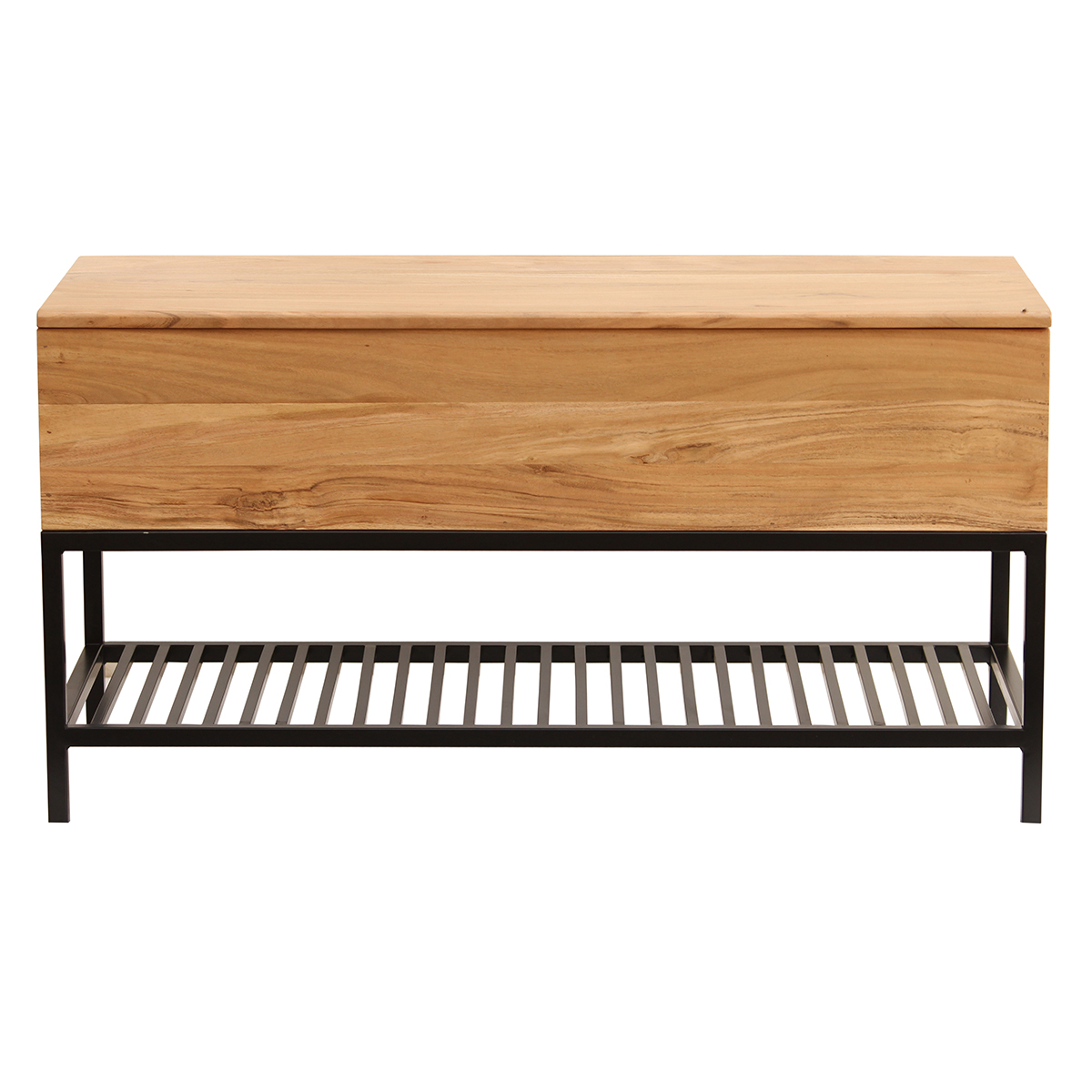 Banc d'entrée industriel avec coffre de rangement en bois massif et métal noir L100 cm SORG Banc d'entrée industriel avec coffre de rangement en bois massif et métal noir L100 cm SORG