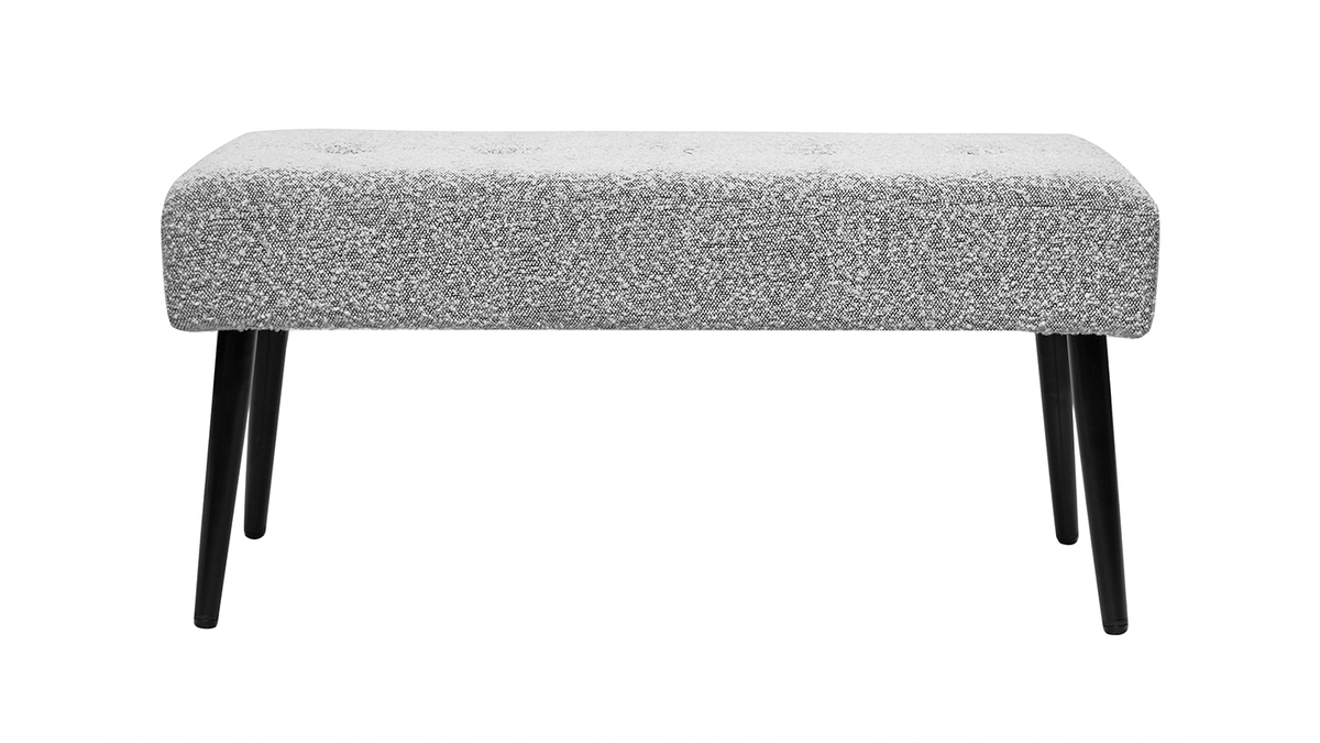 Banc design capitonné en tissu effet laine bouclée gris chiné et métal noir L95 cm GUESTA