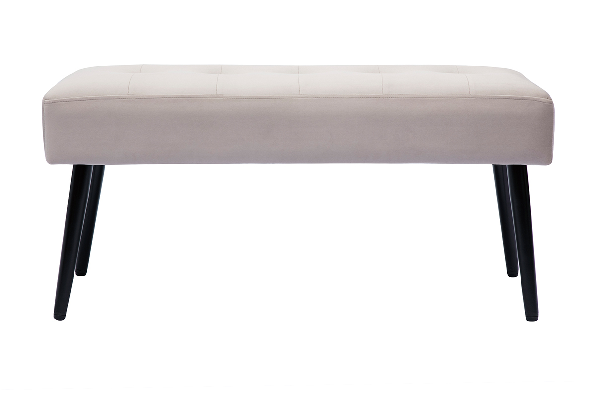 Banc Design Capitonné En Tissu Velours Bleu Nuit Et Métal Noir L96 Cm