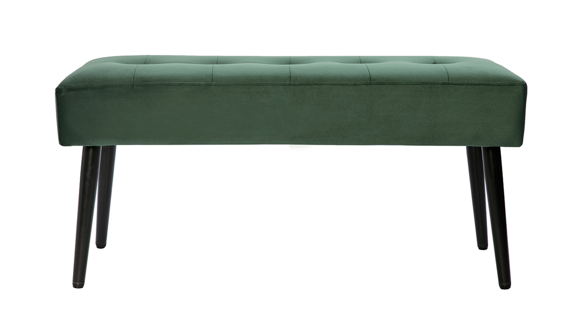 Banc design capitonné en tissu velours vert foncé et métal noir L95 cm GUESTA