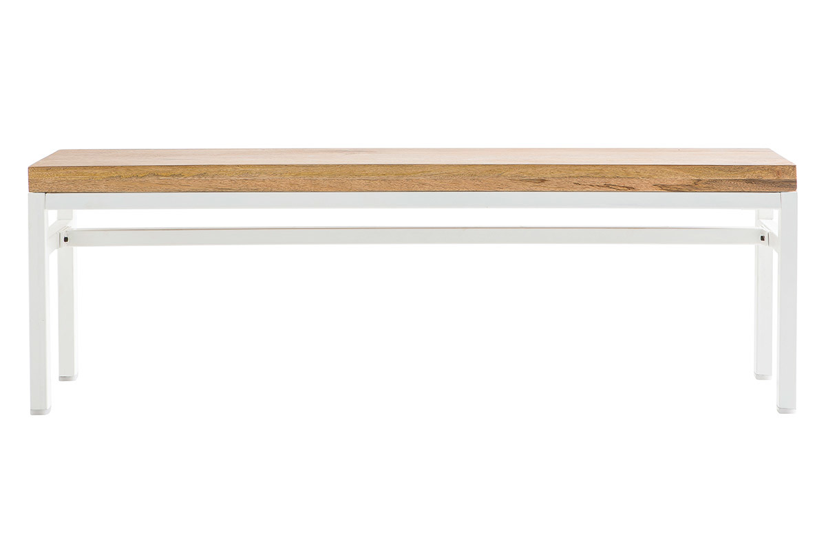 Banc design en bois manguier massif et m�tal blanc L140 cm BOHO