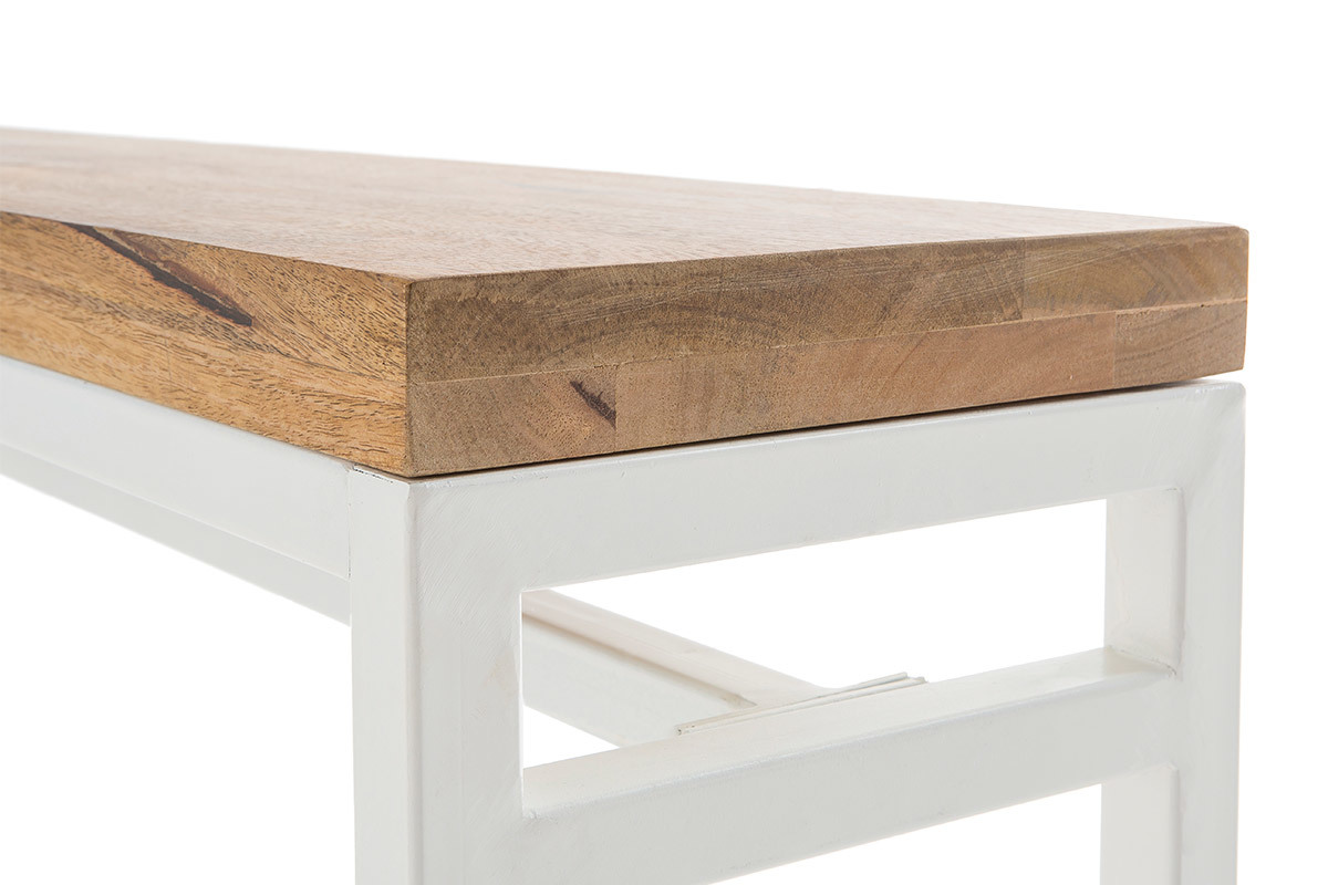 Banc design en bois manguier massif et m�tal blanc L140 cm BOHO