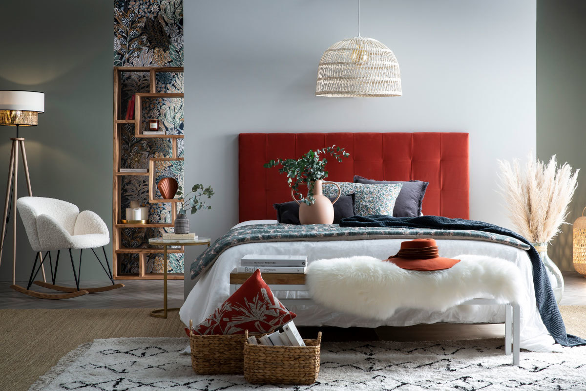 Banc design en bois manguier massif et m�tal blanc L140 cm BOHO