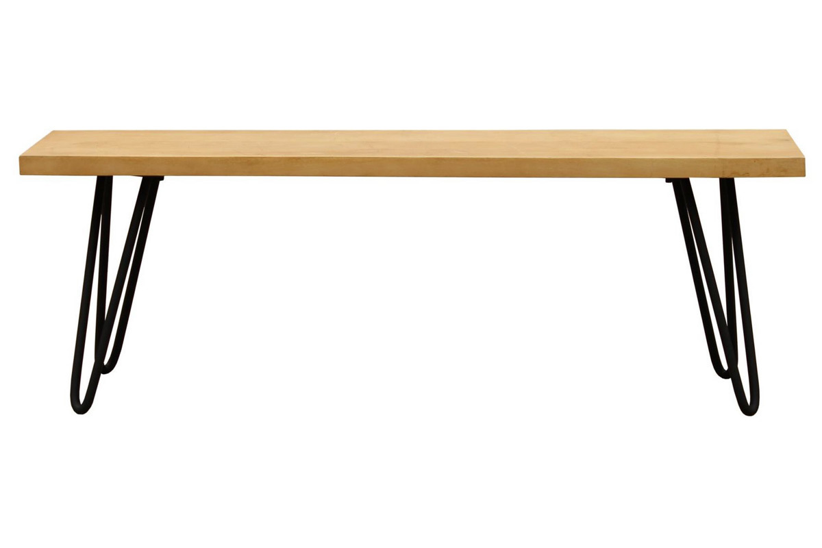 Banc industriel en bois manguier massif et mtal noir L130 cm VIBES