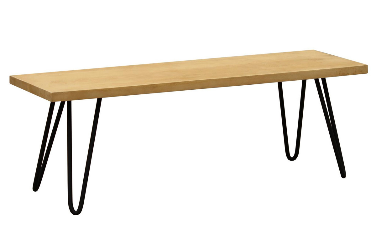 Banc industriel en bois manguier massif et mtal noir L130 cm VIBES