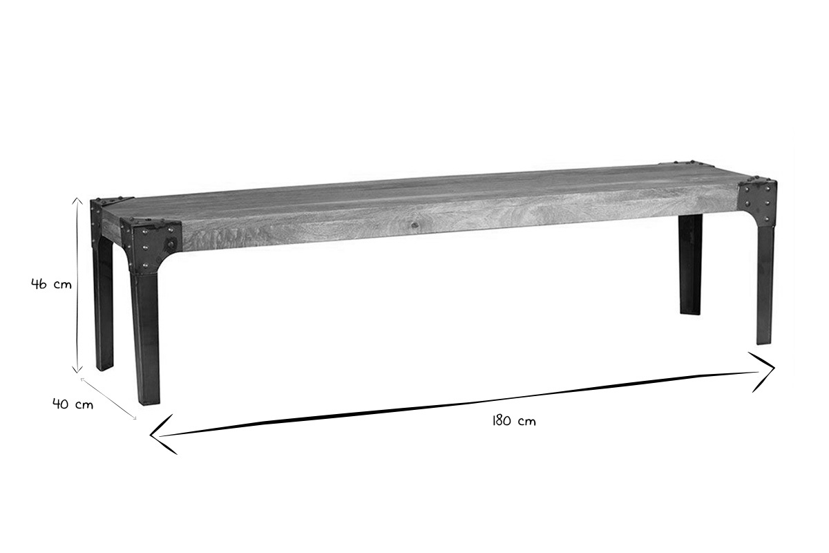 Banc industriel en bois manguier massif et mtal noir L180 cm MADISON