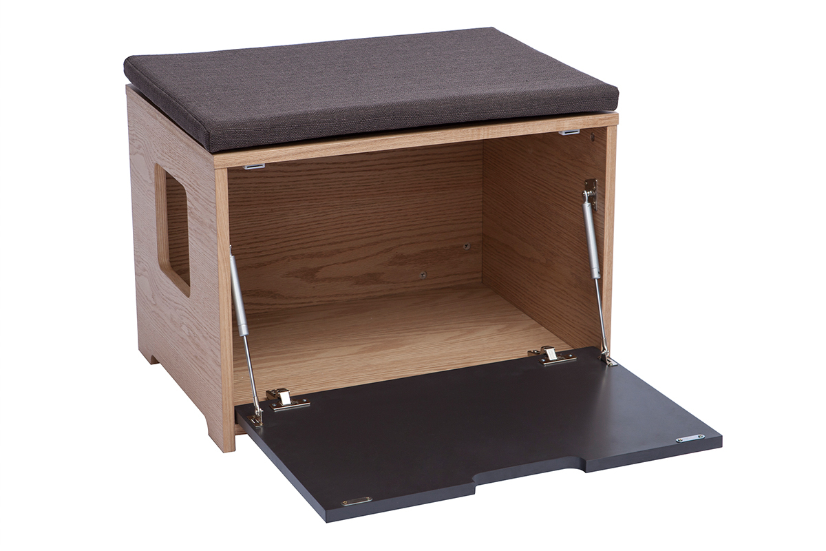 Banc liti�re design pour chat gris fonc� et bois L66 cm BERLIOZ