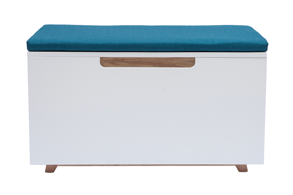 Banc litir�re design pour chat bois clair et bleu canard L91 cm O'MALLEY