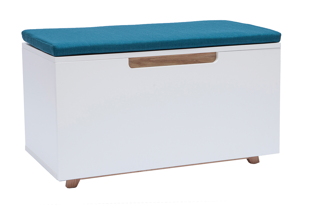 Banc litir�re design pour chat bois clair et bleu canard L91 cm O'MALLEY