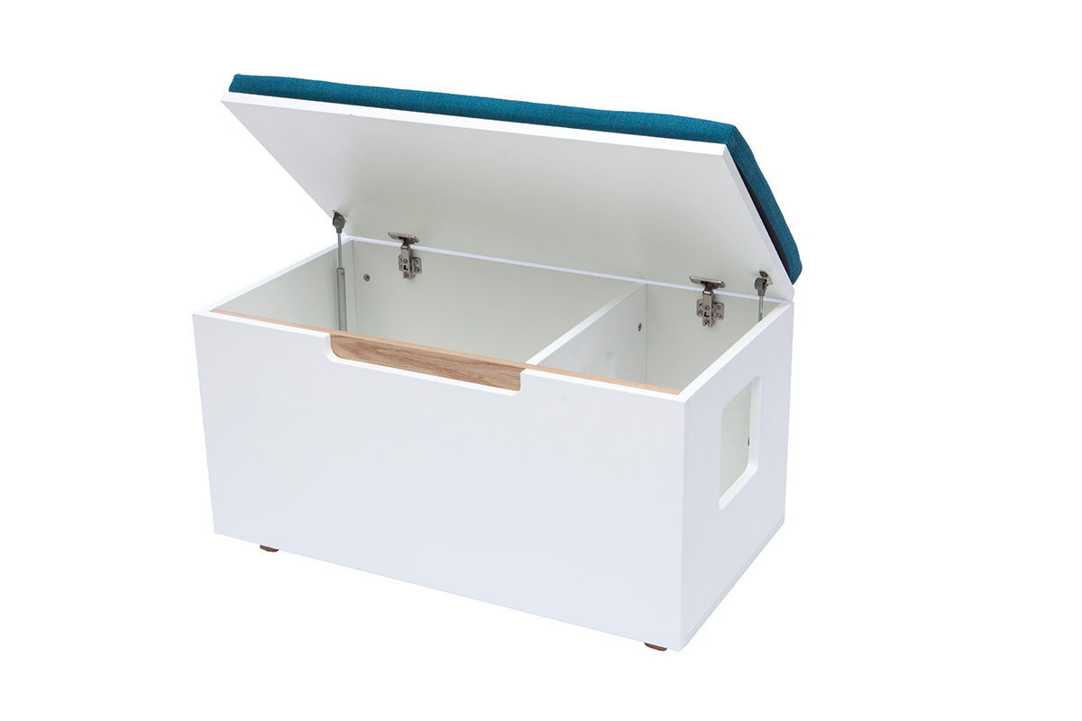 Banc litir�re design pour chat bois clair et bleu canard L91 cm O'MALLEY