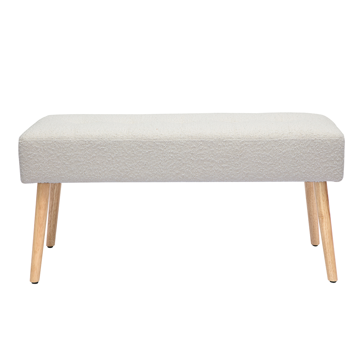 Banc scandinave capitonné en tissu effet laine bouclée blanc et bois clair L96 cm GUESTA Banc scandinave capitonné en tissu effet laine bouclée blanc et bois clair L96 cm GUESTA