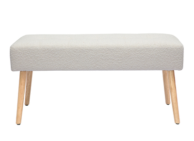 Banc scandinave capitonné en tissu effet laine bouclée blanc et bois clair L96 cm GUESTA