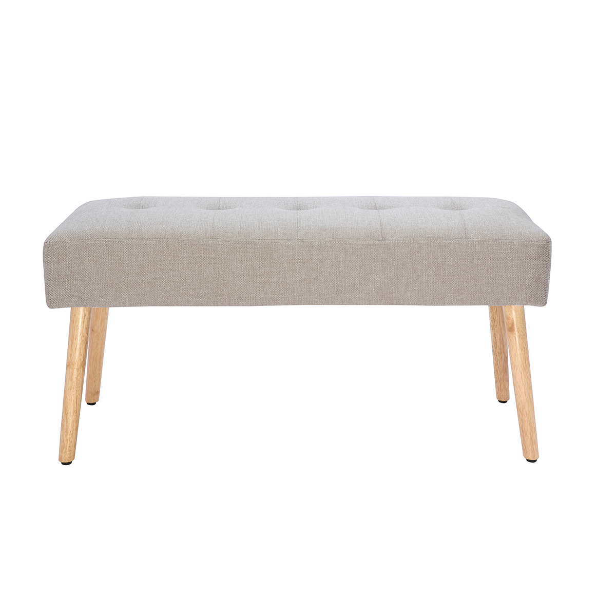 Banc scandinave capitonné en tissu effet velours texturé beige et bois clair L96 cm GUESTA Banc scandinave capitonné en tissu effet velours texturé beige et bois clair L96 cm GUESTA