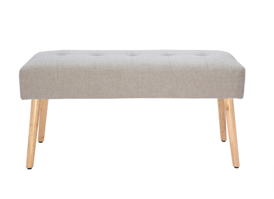 Banc scandinave capitonné en tissu effet velours texturé beige et bois clair L96 cm GUESTA