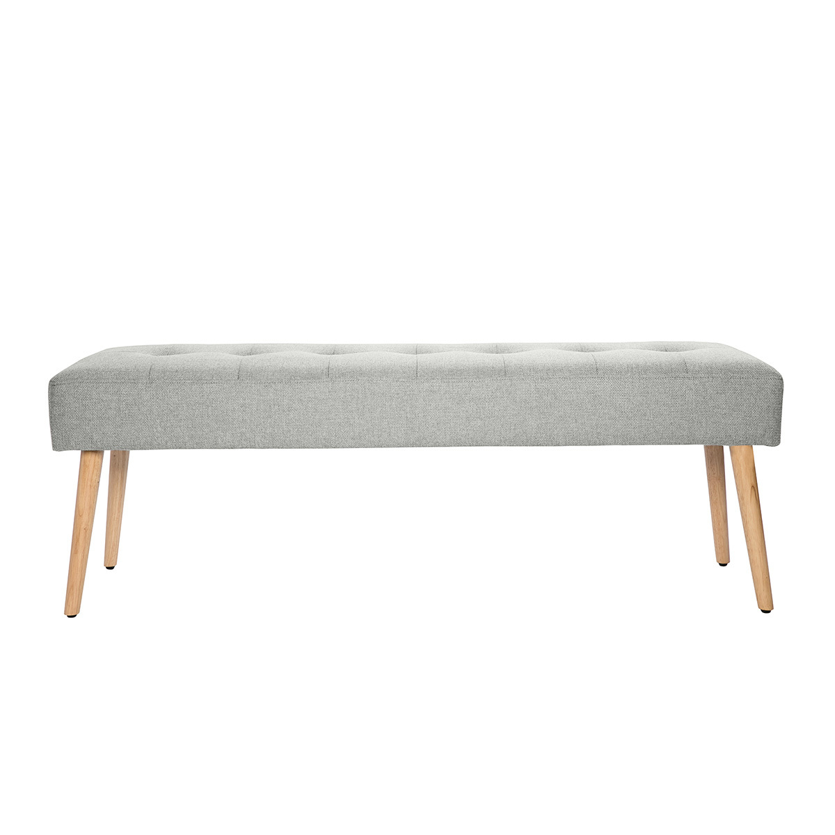 Banc scandinave capitonné en tissu effet velours texturé gris clair et bois clair L130 cm GUESTA Banc scandinave capitonné en tissu effet velours texturé gris clair et bois clair L130 cm GUESTA