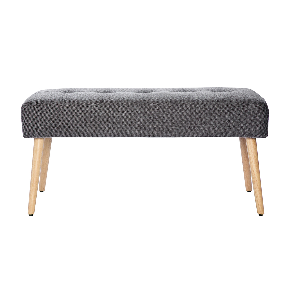 Banc scandinave capitonné en tissu effet velours texturé gris foncé et bois clair L96 cm GUESTA Banc scandinave capitonné en tissu effet velours texturé gris foncé et bois clair L96 cm GUESTA