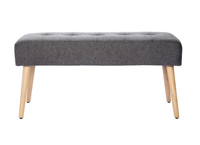 Banc scandinave capitonné en tissu effet velours texturé gris foncé et bois clair L96 cm GUESTA