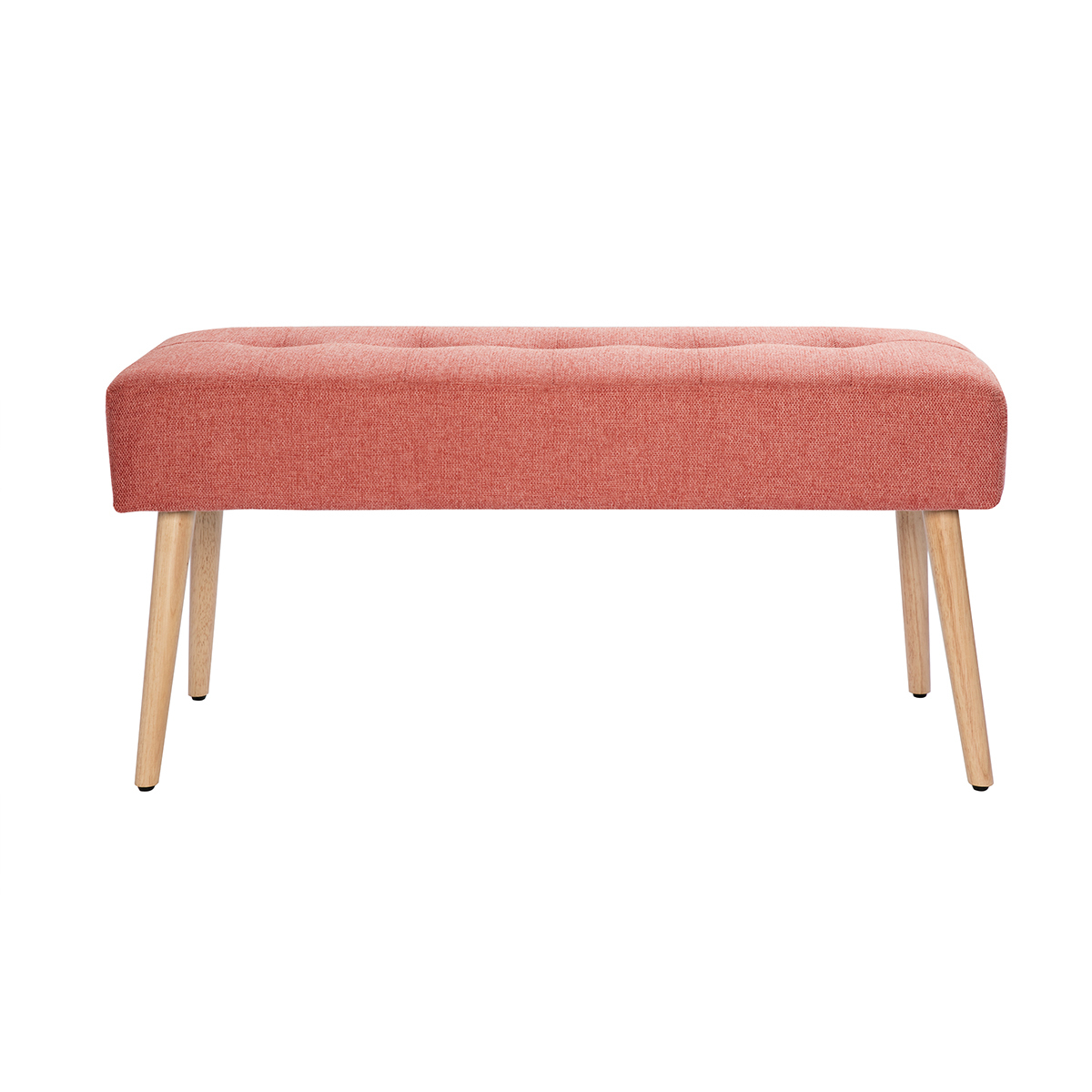 Banc scandinave capitonné en tissu effet velours texturé terracotta et bois clair L96 cm GUESTA Banc scandinave capitonné en tissu effet velours texturé terracotta et bois clair L96 cm GUESTA