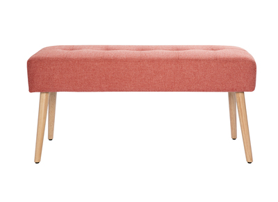 Banc scandinave capitonné en tissu effet velours texturé terracotta et bois clair L96 cm GUESTA