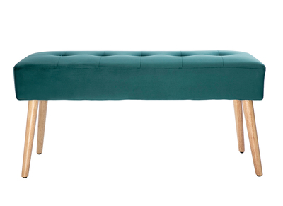 Banc scandinave capitonné en tissu velours bleu pétrole et bois clair L96 cm GUESTA