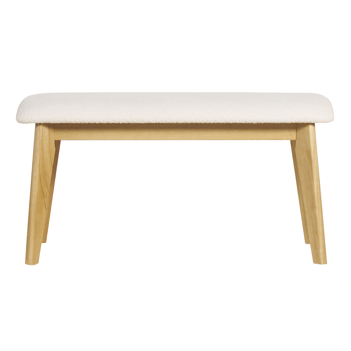 Banc scandinave en tissu effet laine bouclée blanc et bois clair L92 cm ELION Banc scandinave en tissu effet laine bouclée blanc et bois clair L92 cm ELION