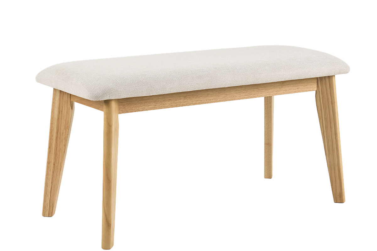 Banc scandinave en tissu effet velours textur� beige et bois clair L92 cm ELION