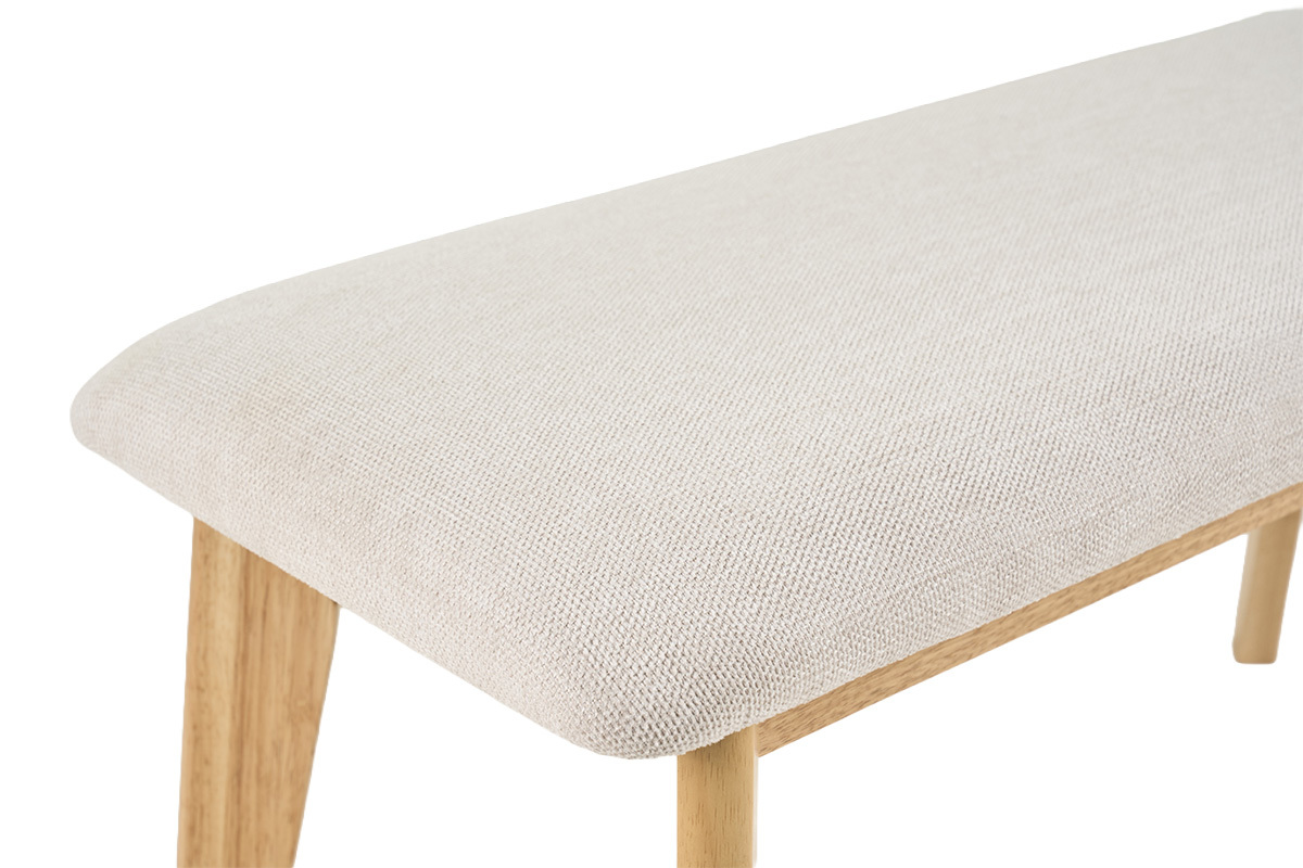 Banc scandinave en tissu effet velours textur� beige et bois clair L92 cm ELION
