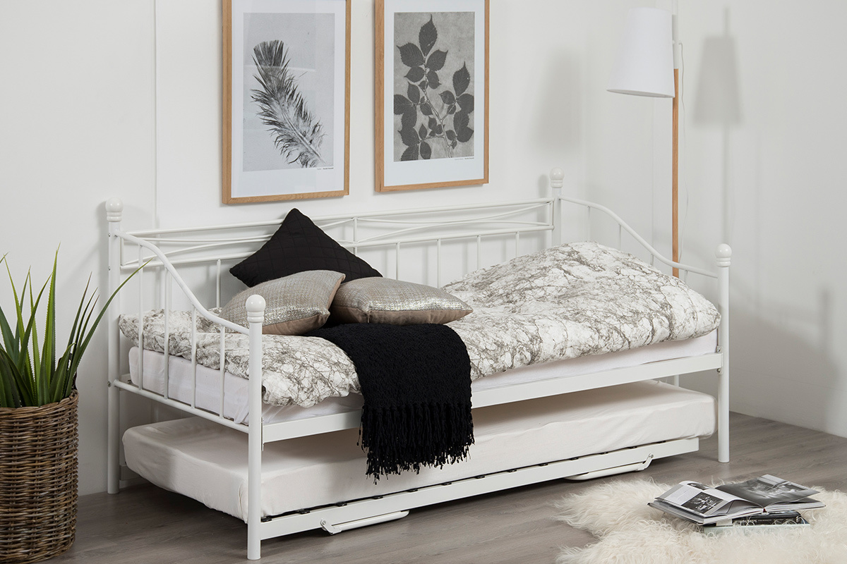 Banquette-lit gigogne enfant en m�tal blanc JULIETTE