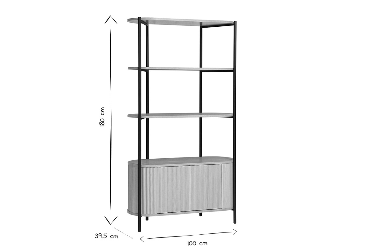 Dimensions de la biblioth�que ZORA : 180 cm de hauteur, 100 cm de largeur, 39,5 cm de profondeur en noir et blanc.