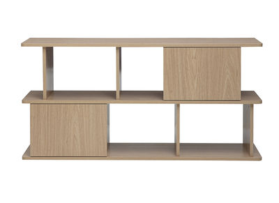Biblioth&egrave;que basse avec rangements finition bois clair ch&ecirc;ne L140 cm JANICE