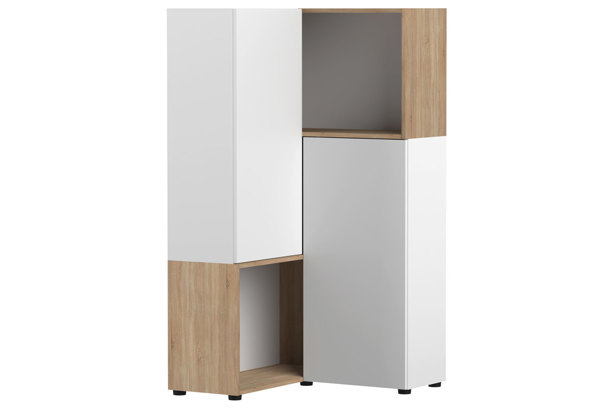 Biblioth�que d'angle design bois et blanc 4 niches QUADRA