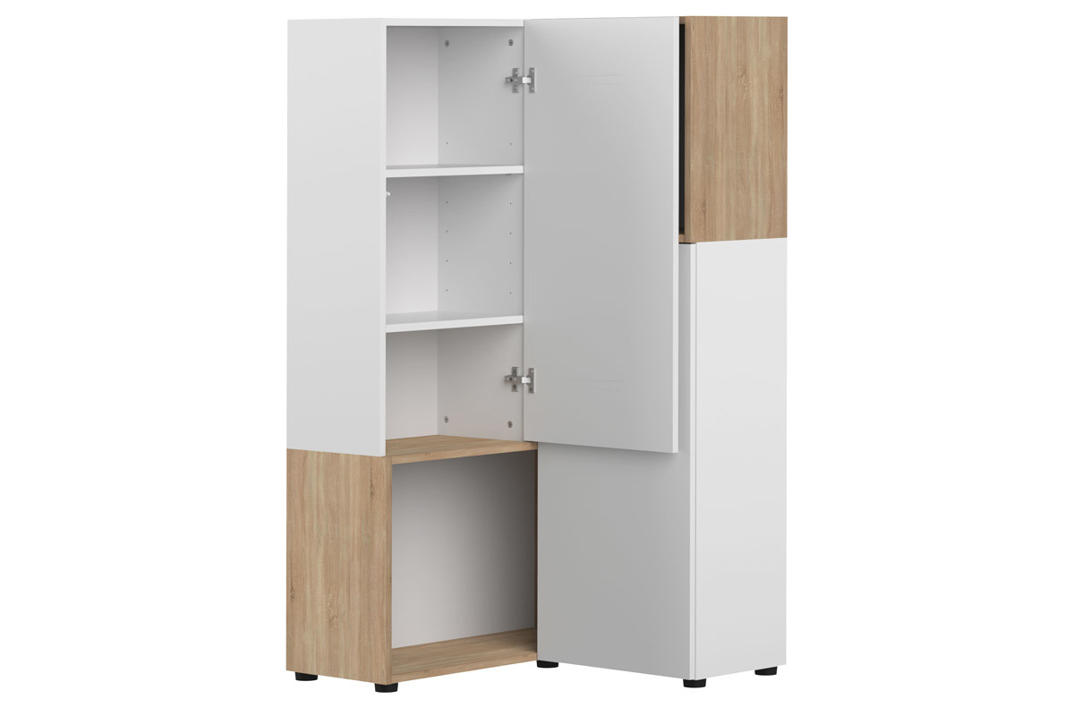Biblioth�que d'angle design bois et blanc 4 niches QUADRA