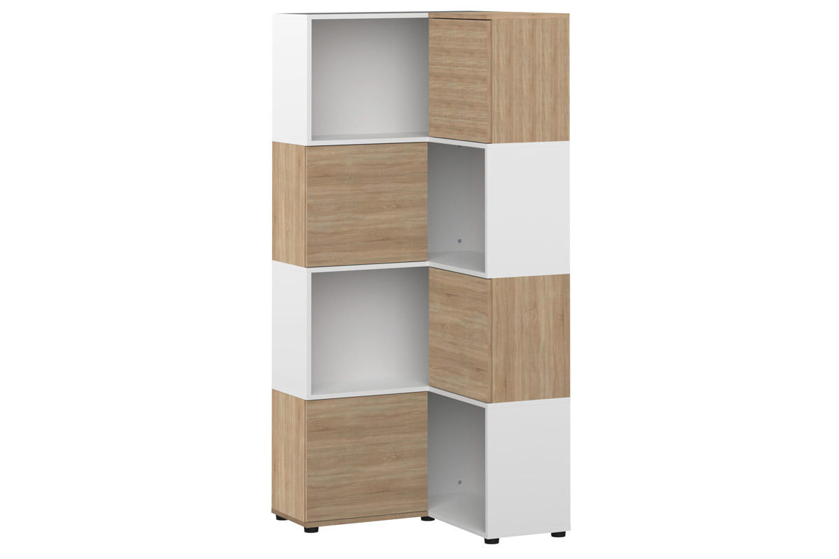 Biblioth�que d'angle design bois et blanc 8 niches QUADRA