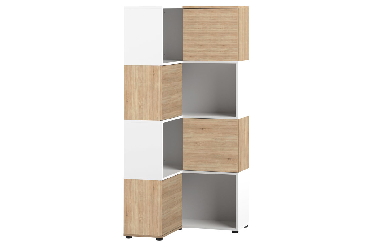 Biblioth�que d'angle design bois et blanc 8 niches QUADRA