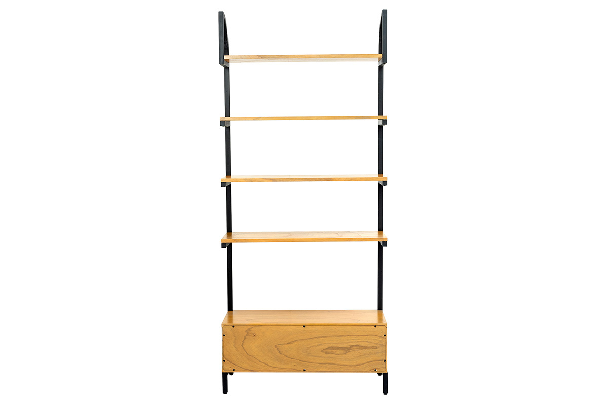 Biblioth�que design bois et m�tal noir MARLEE