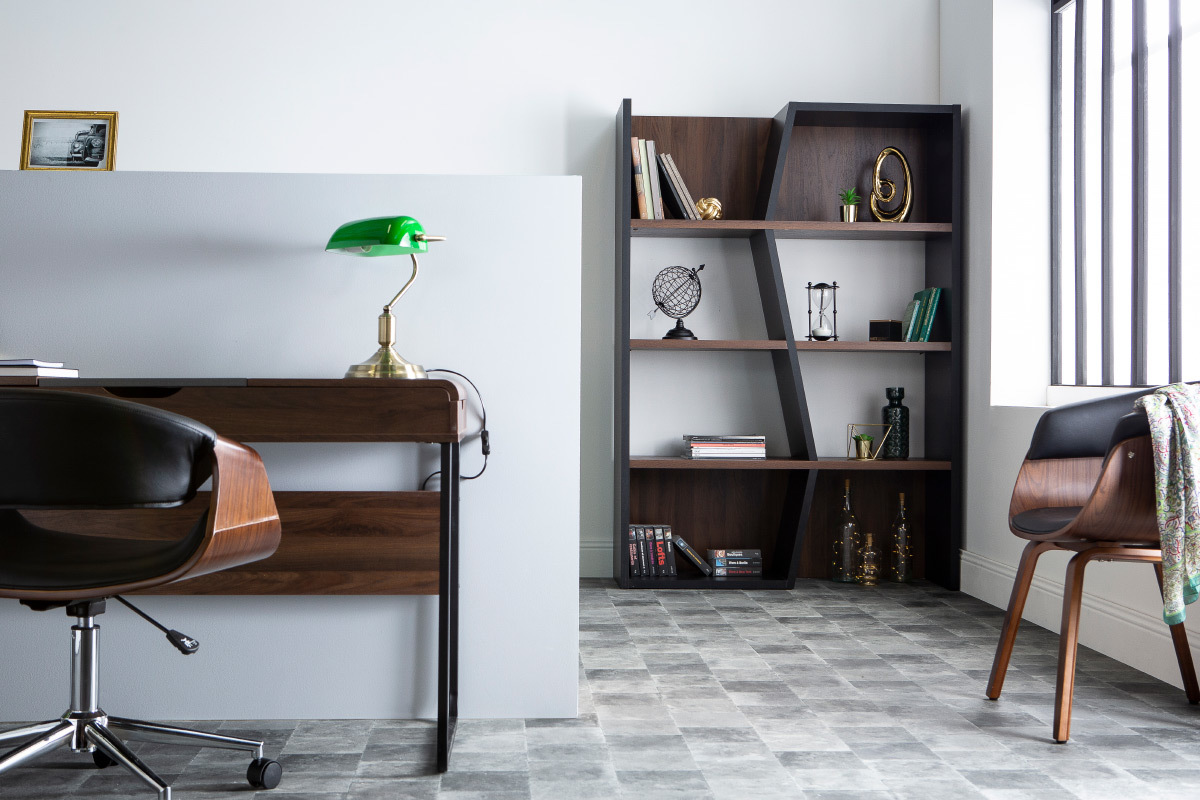 Biblioth�que design bois fonc� et noir SAGAN