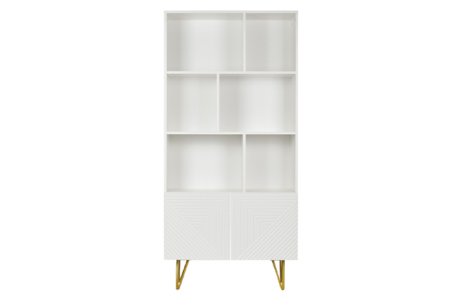 Bibliothèque design gravée blanc mat et métal doré 2 portes L86 cm OZEN