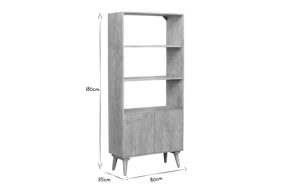 Biblioth�que en bois manguier massif grav� L80 cm RUBIA