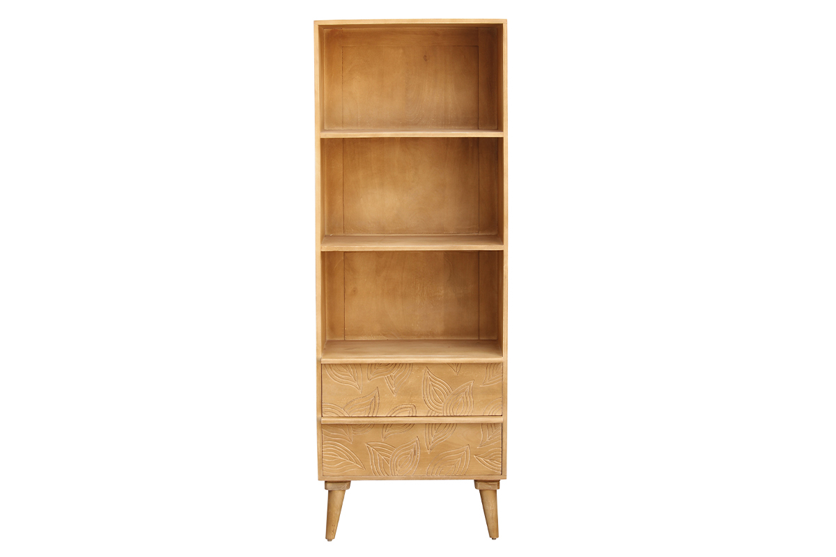 Biblioth�que ethnique en bois manguier massif grav� L60 cm KAFFIR
