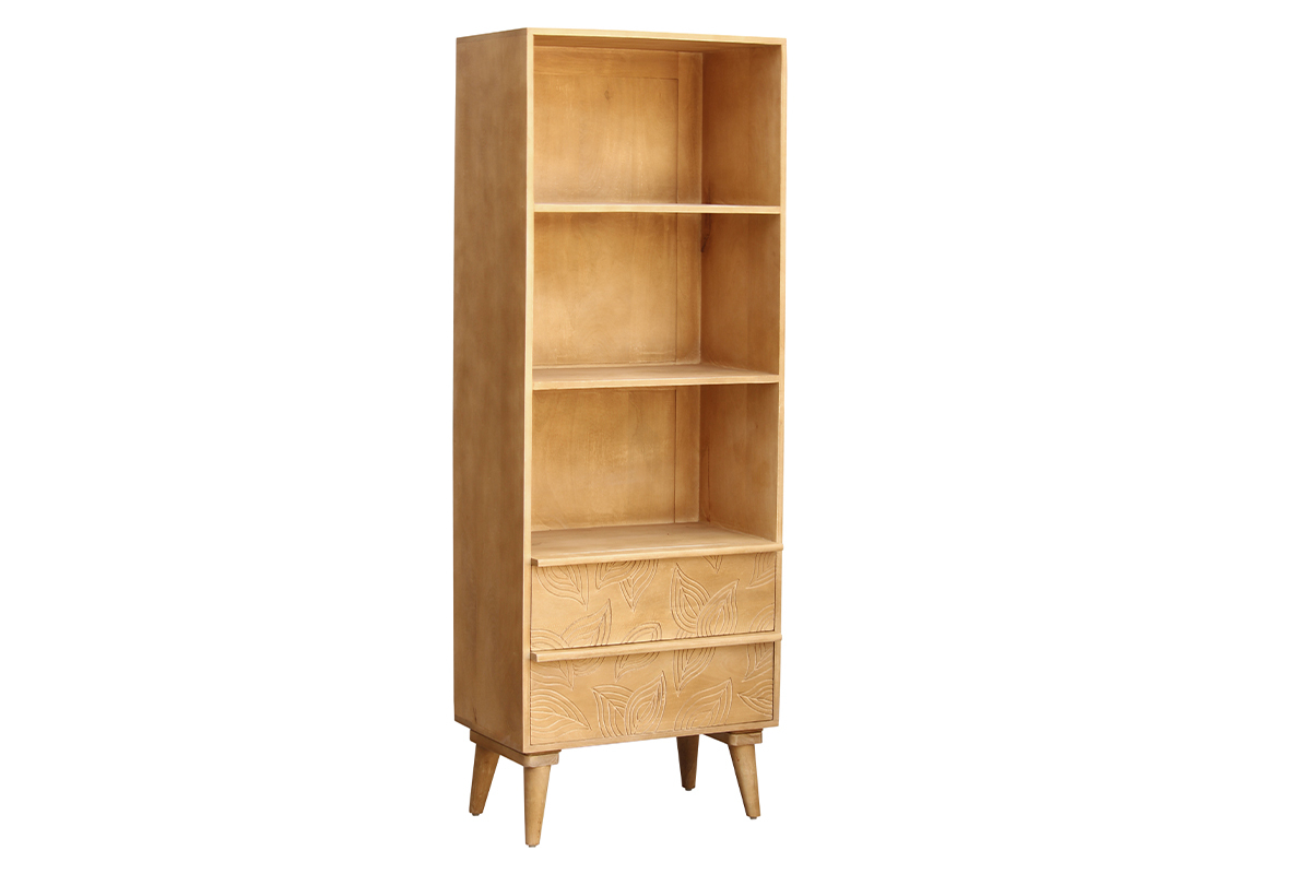 Biblioth�que ethnique en bois manguier massif grav� L60 cm KAFFIR