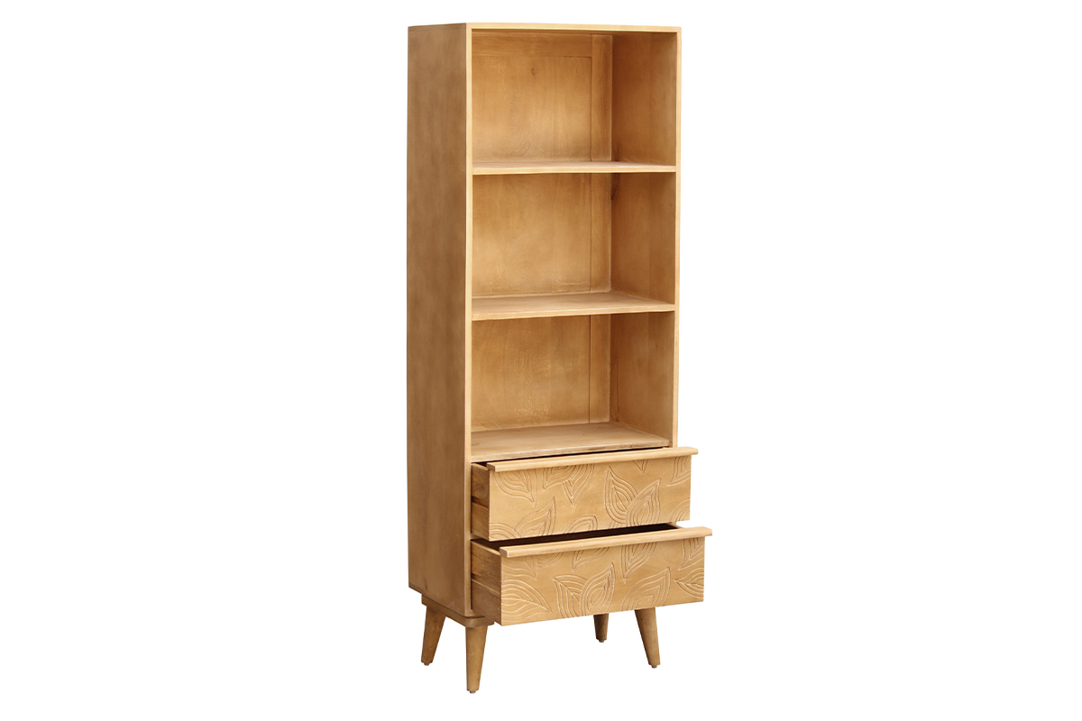 Biblioth�que ethnique en bois manguier massif grav� L60 cm KAFFIR